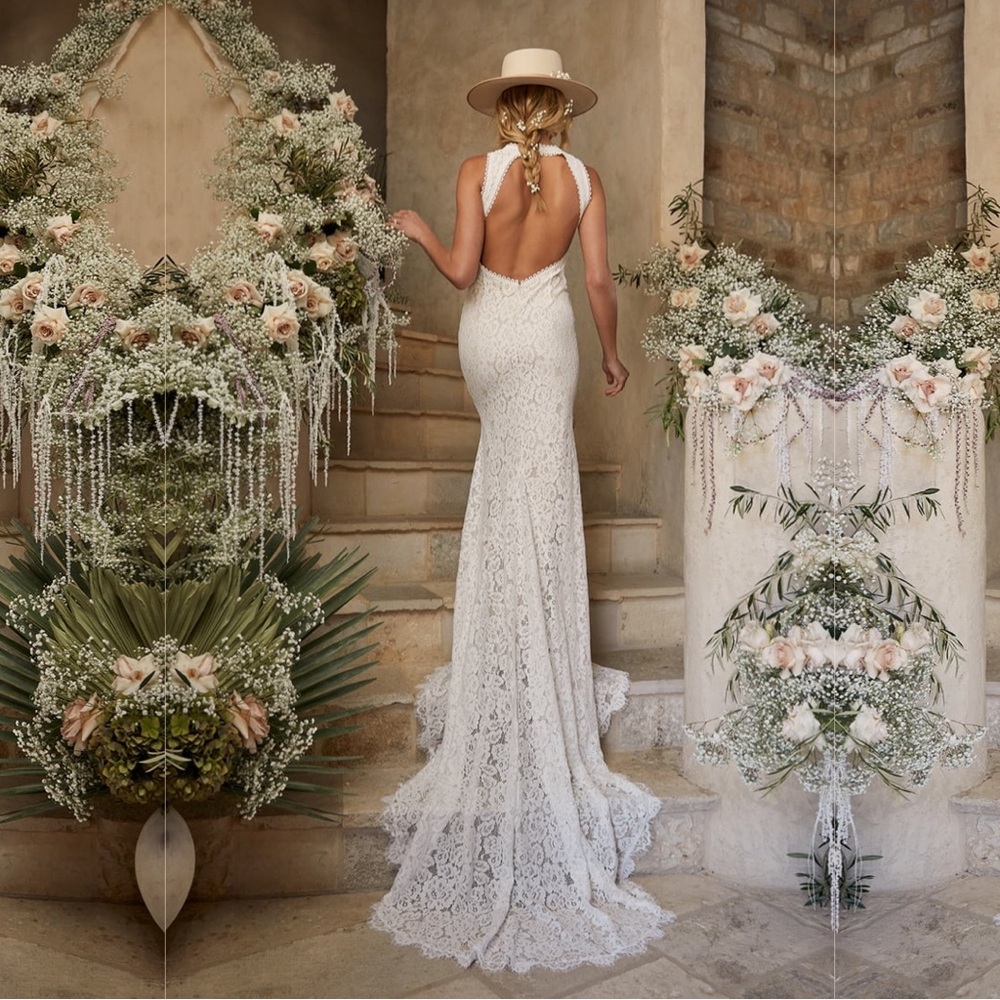 Lulus Love Everlasting White Lace Mermaid Wedding Dress Open Back Long Train S